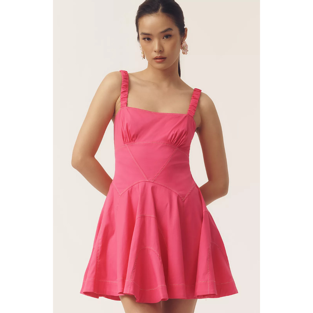By Anthropologie Sleeveless Plunge Drop-Waist A-Line Mini Dress Pink S NWT $158